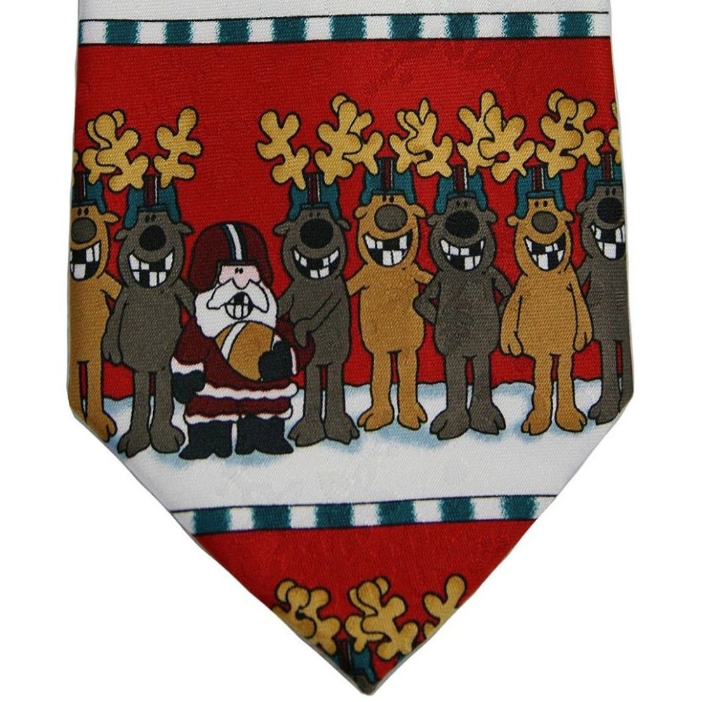 NWT Ho Ho Ho Christmas Football Reindeer Santa Tie